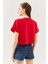 Kırmızı Oversize Rahat %100 Pamuklu Penye Bisiklet Yaka Kısa Kol Basic Crop T-Shirt 5