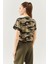 Kamuflaj Oversize Rahat Pamuklu Penye Bisiklet Yaka Kısa Kol Basic Crop T-Shirt 5