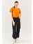 Turuncu Oversize Rahat Pamuklu Penye Bisiklet Yaka Kısa Kol Basic Crop T-Shirt 2