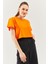 Turuncu Oversize Rahat Pamuklu Penye Bisiklet Yaka Kısa Kol Basic Crop T-Shirt 3