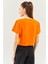 Turuncu Oversize Rahat Pamuklu Penye Bisiklet Yaka Kısa Kol Basic Crop T-Shirt 5