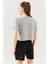 Gri Oversize Rahat Pamuklu Penye Bisiklet Yaka Kısa Kol Basic Crop T-Shirt 5