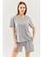 Gri Oversize Rahat Pamuklu Penye Bisiklet Yaka Kısa Kol Basic T-Shirt 1