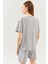 Gri Oversize Rahat Pamuklu Penye Bisiklet Yaka Kısa Kol Basic T-Shirt 5