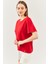 Kırmızı Oversize Rahat Pamuklu Penye Bisiklet Yaka Kısa Kol Basic T-Shirt 3