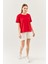 Kırmızı Oversize Rahat Pamuklu Penye Bisiklet Yaka Kısa Kol Basic T-Shirt 4