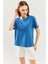 Mavi Oversize Rahat Pamuklu Penye Bisiklet Yaka Kısa Kol Basic T-Shirt 1