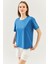 Mavi Oversize Rahat Pamuklu Penye Bisiklet Yaka Kısa Kol Basic T-Shirt 3