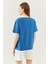 Mavi Oversize Rahat Pamuklu Penye Bisiklet Yaka Kısa Kol Basic T-Shirt 5