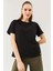 Siyah Oversize Rahat Pamuklu Penye Bisiklet Yaka Kısa Kol Basic T-Shirt 1