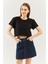 Siyah Oversize Rahat Pamuklu Penye Bisiklet Yaka Kısa Kol Basic Crop T-Shirt 1