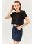 Siyah Oversize Rahat Pamuklu Penye Bisiklet Yaka Kısa Kol Basic Crop T-Shirt 3