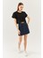 Siyah Oversize Rahat Pamuklu Penye Bisiklet Yaka Kısa Kol Basic Crop T-Shirt 4