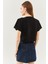 Siyah Oversize Rahat Pamuklu Penye Bisiklet Yaka Kısa Kol Basic Crop T-Shirt 5