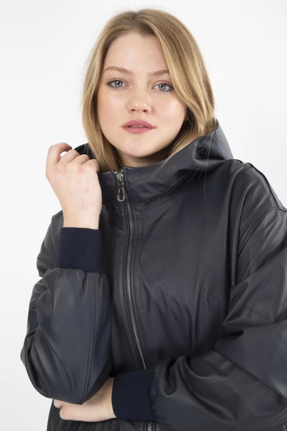 By Marki Marki Oversize Kapüşonlu Yağmurluk Hakiki Deri Mont Baharlık görsel 3