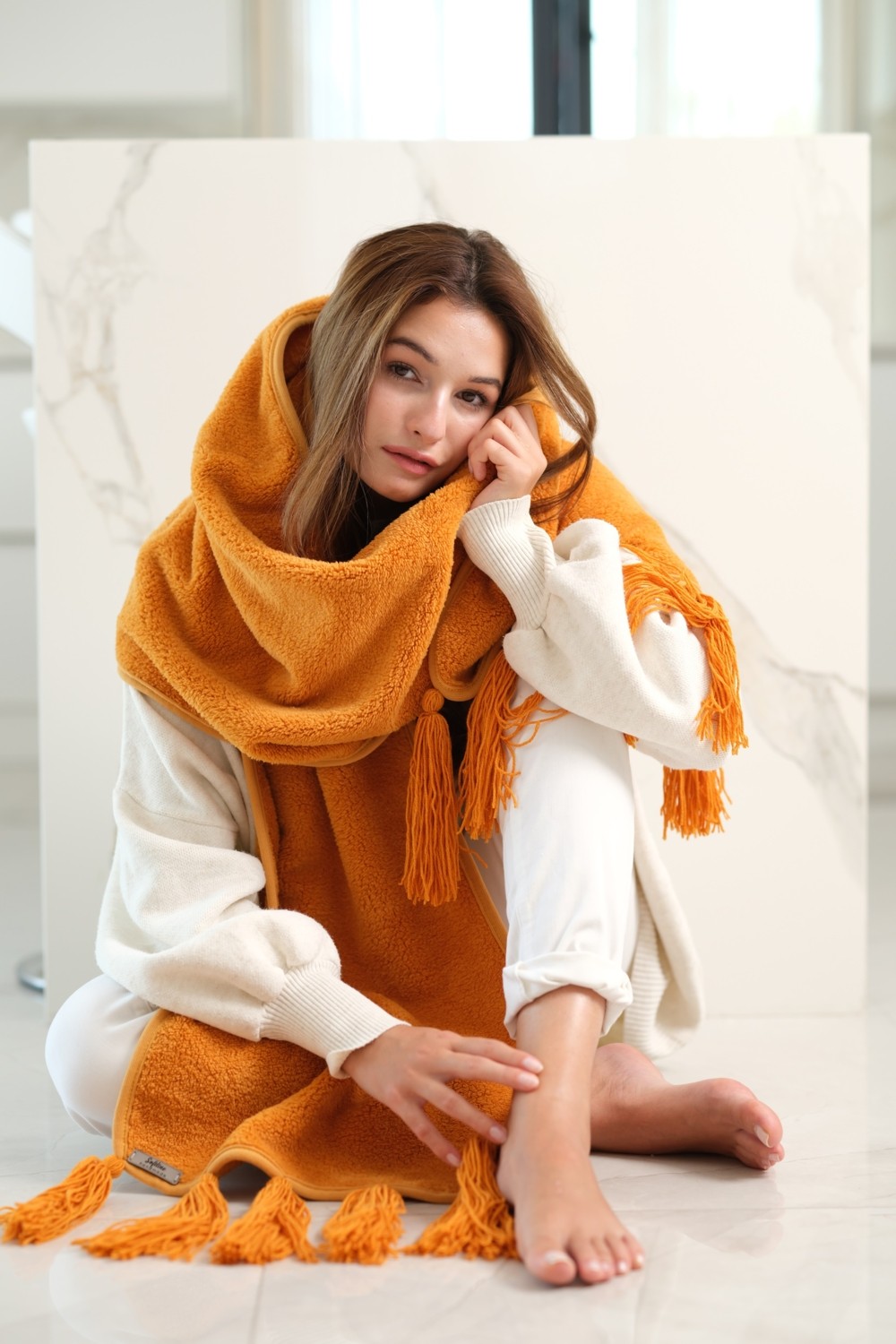 Cakkatex Wellsoft Ekstra Yumuşak Peluş Püsküllü Atkı|scarf görsel 4