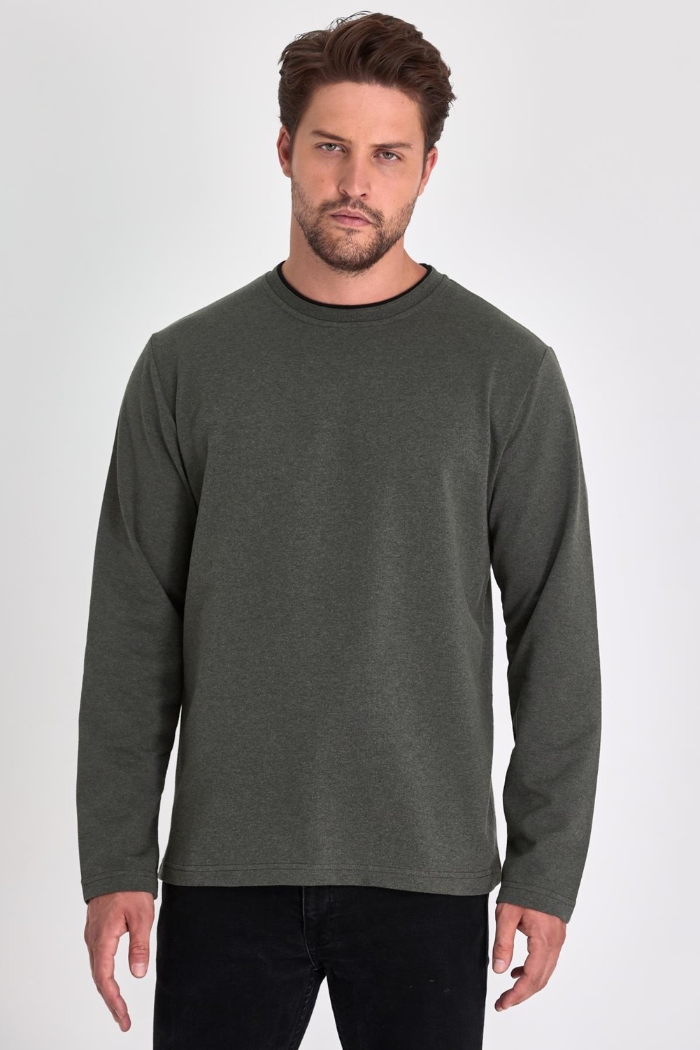 Mmetalic Erkek Siyah Çift Bisiklet Yaka Standart Rahat Kesim Sweatshirt