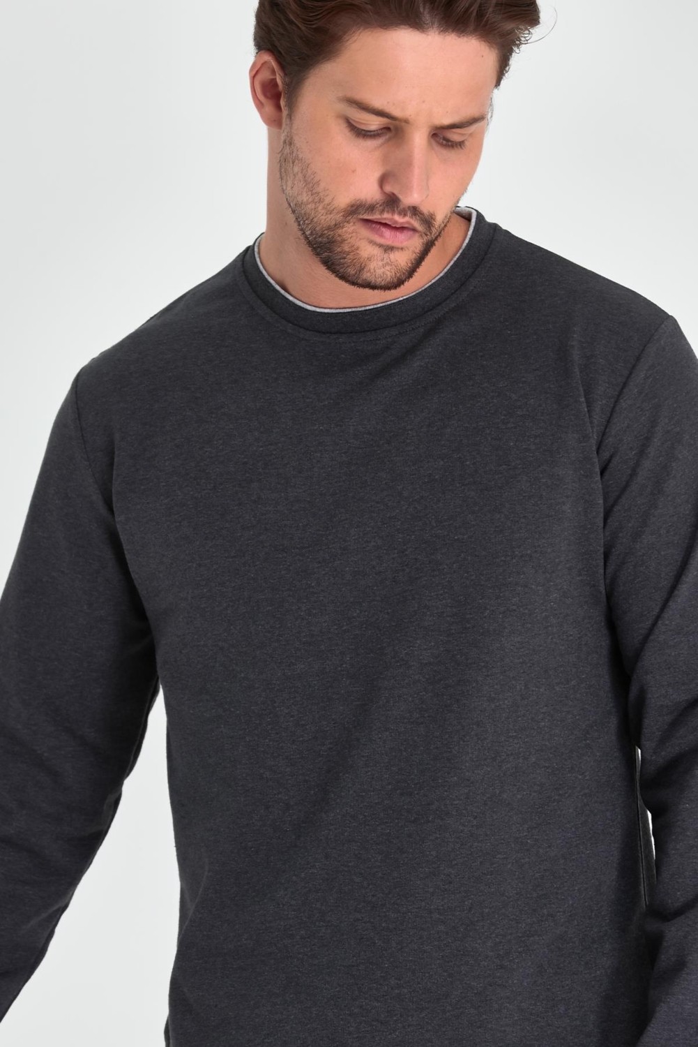 Mmetalic Erkek Siyah Çift Bisiklet Yaka Standart Rahat Kesim Sweatshirt görsel 3