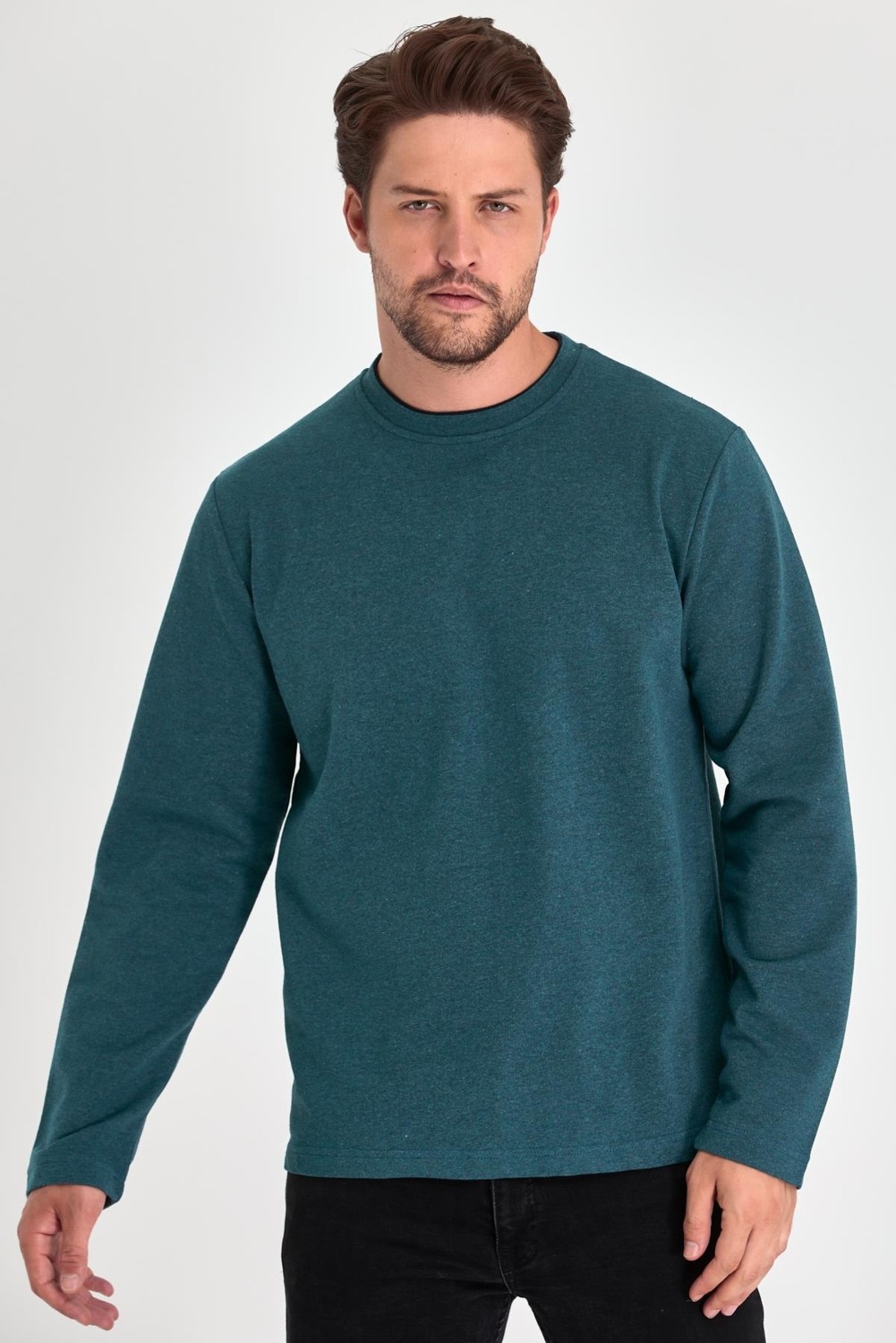 Mmetalic Erkek Siyah Çift Bisiklet Yaka Standart Rahat Kesim Sweatshirt görsel 8