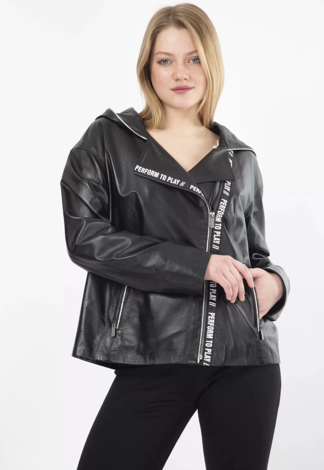By Marki Marki oversize Kapüşonlu Yağmurluk Hakiki Deri Mont Baharlık