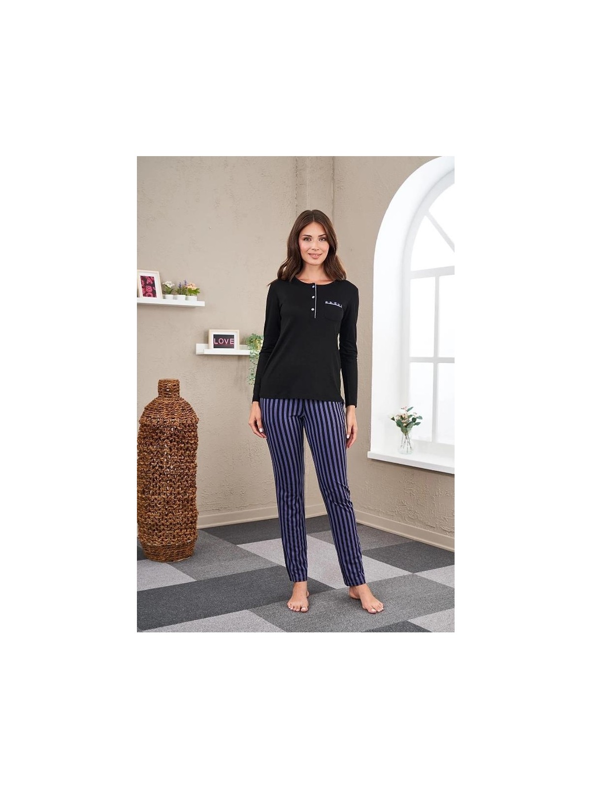 Pjs 23542 Kadın Patlı Çizgili Pijama Takım