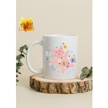 Eylül Design Çiçekli Kedi Temalı Sevimli Özel Tasarım Baskılı Kupa Bardak Hediye Bardak