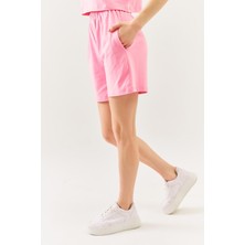 Butikgiz Pembe Rahat  Pamuklu Penye Beli  Lastikli Bel Cepli Kısa Trendy  Kadın Şort