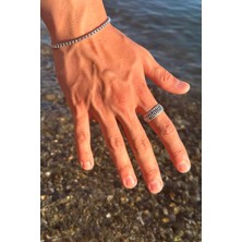 Trend Collection Antik Gümüş Kaplama Desen Model Ayarlanabilir Erkek Yüzük ve Bileklik Set