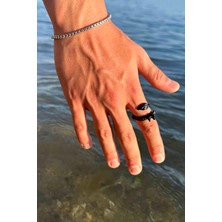 Trend Collection Erkek Antik Ejderha Model Ayarlanabilir Siyah Yüzük ve Bileklik Set