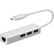 Brs Type-C Ethernet USB Girişli Type C Çoklayıcı 3 Port USB 1 Port RJ45 Ethernet Adaptör