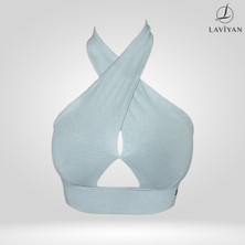 Laviyan Kadın Boyundan Bağlamalı Pamuklu Örme Crop Fitted/Vücuda Oturan Sırtı Açık Bralet Bluz