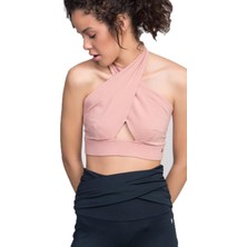 Laviyan Kadın Boyundan Bağlamalı Pamuklu Örme Crop Fitted/Vücuda Oturan Sırtı Açık Bralet Bluz
