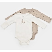 Baby Cosy Babycosy  Organic Cotton Kruvaze 2 Li Uzun Kollu Çıtçıtlı Bebek Body Zıbın CSY5759