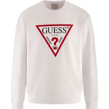 Guess Bisiklet Yaka Beyaz Erkek Sweatshırt Audley Cn Fleece - Organıc Clear St
