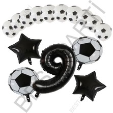 Best Parti Futbol Topu Yıdız Folyo Siyah Rakam ve Baskılı Balon Seti Yaş 9