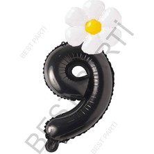 Best Parti Siyah Rakam ve Beyaz Papatya Folyo Balon  Seti Yaş 9