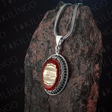 Takılingo 925 Ayar Gümüş Kehribar Taşlı Arapca Hasbi Allah Yazılı Erkek Kolye