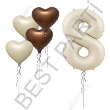 Best Parti Bej Rakam ve Kalp Folyo Balon Seti Yaş 8