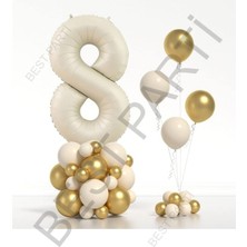 Best Parti Bej Rengi Rakam Folyo ve Krom Pastel Balon Seti Yaş 8