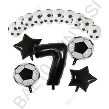 Bal10 Dünyası Futbol Topu Yıdız Folyo Siyah Rakam ve Baskılı Balon Seti Yaş 7