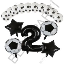 Best Parti Futbol Topu Yıdız Folyo Siyah Rakam ve Baskılı Balon Seti Yaş 2