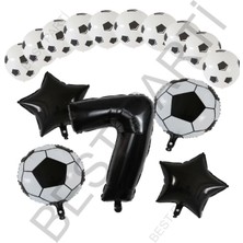 Best Parti Futbol Topu Yıdız Folyo Siyah Rakam ve Baskılı Balon Seti Yaş 7