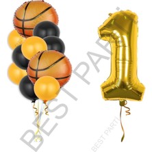Best Parti Gold Renk Rakam Basketbol Topu Folyo ve Latex Balon Seti Yaş 1
