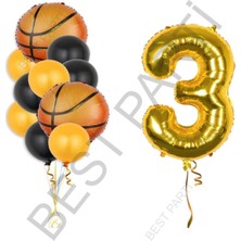 Best Parti Gold Renk Rakam Basketbol Topu Folyo ve Latex Balon Seti Yaş 3