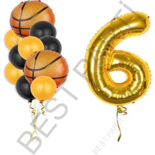 Best Parti Gold Renk Rakam Basketbol Topu Folyo ve Latex Balon Seti Yaş 6