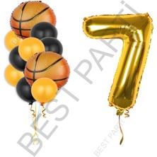 Best Parti Gold Renk Rakam Basketbol Topu Folyo ve Latex Balon Seti Yaş 7
