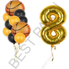Best Parti Gold Renk Rakam Basketbol Topu Folyo ve Latex Balon Seti Yaş 8