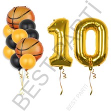 Best Parti Gold Renk Rakam Basketbol Topu Folyo ve Latex Balon Seti Yaş 10
