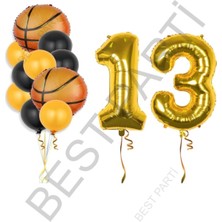 Best Parti Gold Renk Rakam Basketbol Topu Folyo ve Latex Balon Seti Yaş 13
