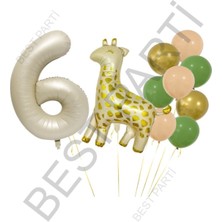 Best Parti Benekli Zürafa Bej Rengi Rakam Folyo ve Krom Pastel Balon Seti Yaş 6